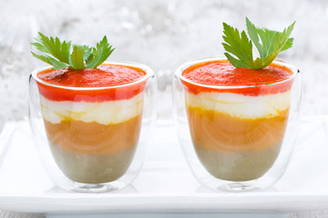 appetizer of mashed colored peppers with goat cheese, horizontal