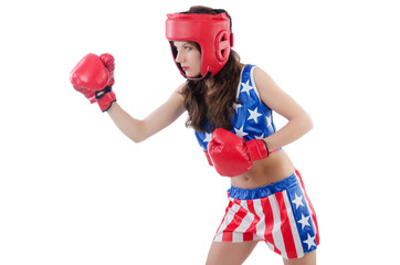 Woman boxer in uniform with US symbols