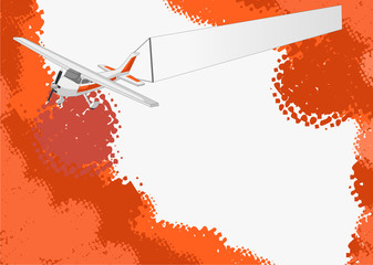 Orange template for brochure with airplane pulling a banner