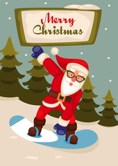 Santa Claus on snowboard