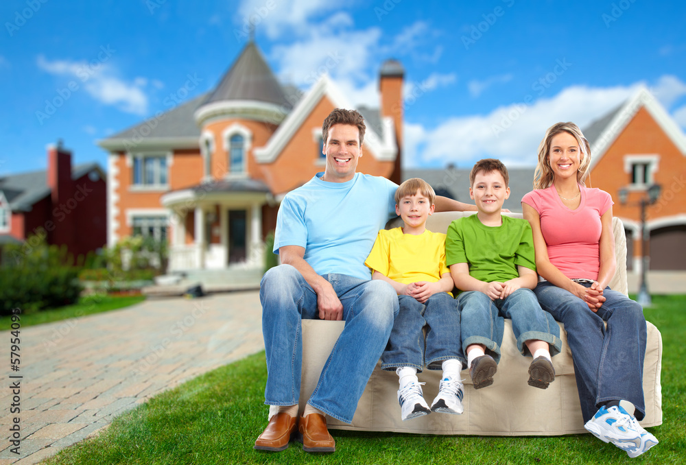 Canvas Prints happy family near new home.