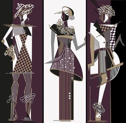 Fashion designer sketches of women clothes