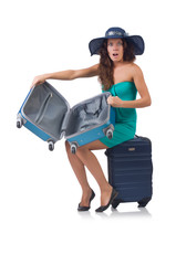 Woman going to summer vacation isolated on white