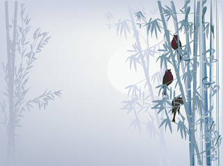 birds in grey bamboo illustration