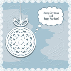 Fototapeta na wymiar Knitted Christmas ball on the abstract background