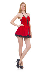 Woman in red dress in fashion concept