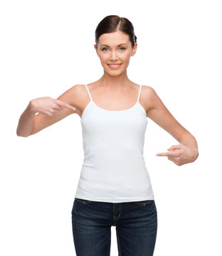 woman in blank white shirt