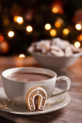 A cup of hot chocolate with gingerbread