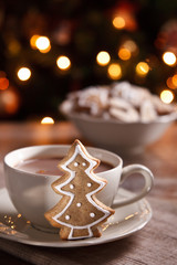 A cup of hot chocolate with gingerbread