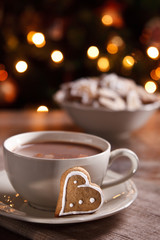A cup of hot chocolate with gingerbread