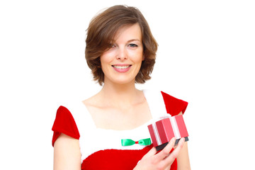 Weihnachtsfrau mit kleinem Geschenk