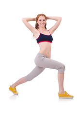 Young woman doing exercises on white