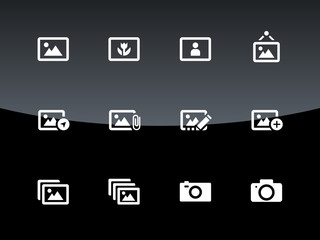 Photographs and Camera icons on black background.