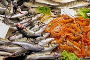 Seafood market stall