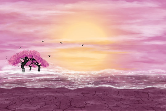 Fantasy landscape in yellow and pink colors © Nika Lerman