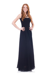 Woman model in fashion concept on white