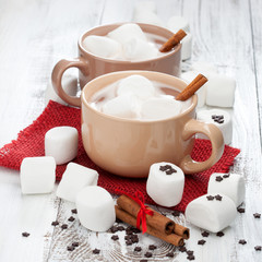 Cups of hot chocolate with marshmallows