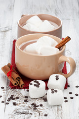 Cups of hot chocolate with marshmallows