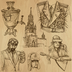 Fototapeta na wymiar Traveling RUSSIA (set no.3) - Set of hand drawn illustrations.