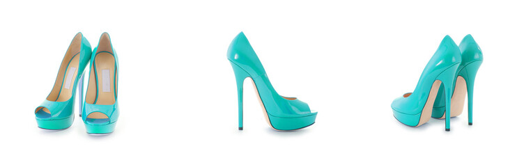 Composite photo of woman shoes isolated on white