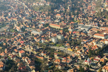 Aerial View Of Brasov City In The Carpathian Mountains