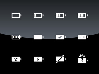 Battery icons on black background.