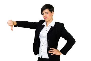 Beautiful business woman with thumbs down