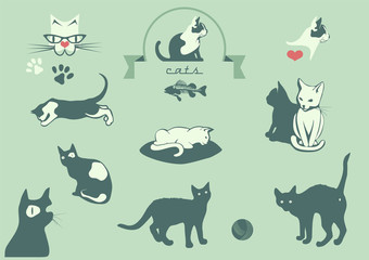 cats silhouettes, veterinary logo elements,