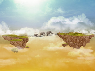 Three elephants. Illustration.