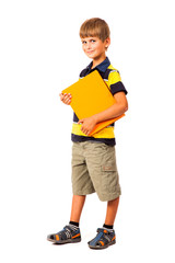 School boy is holding a book