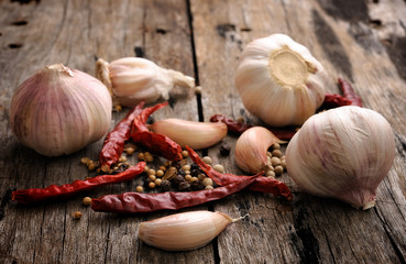 Herbs and Spices on wooden background