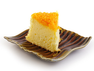 thai dessert,foy thong cake on ceramic plate