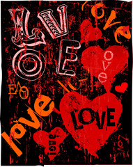 Hearts and love, super grungy, vector illustration