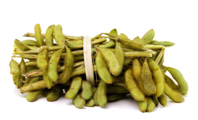 Green soybeans isolated on a white background