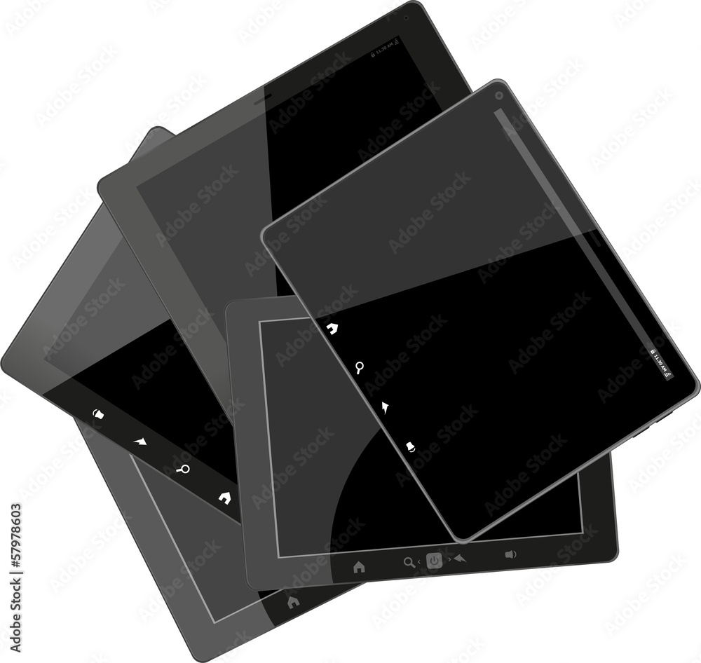 Poster set of tablet computers with black screen