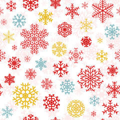 Christmas seamless pattern of multicolored snowflakes