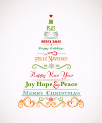 Vintage Christmas tree with text and elements