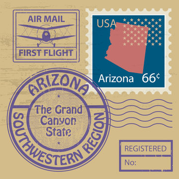 Stamp set with name of Arizona, vector