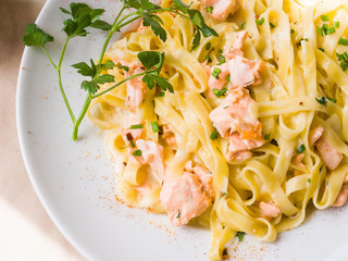 tasty pasta with salmon