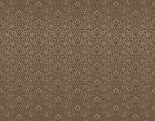 Seamless ornament brown color of the flowers and dew drops