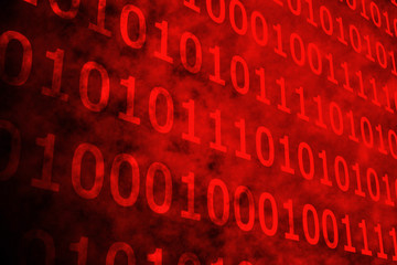 Shiny red binary code on black background