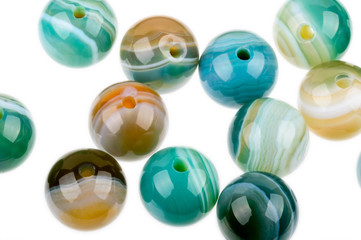 Round Agate beads in blue, green and Brown