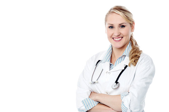 Confident young smiling female doctor