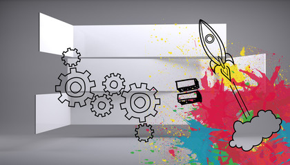 Cogs and rocket on abstract background