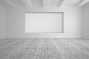 White room with screen in wall