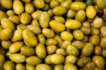 Trays with olives.