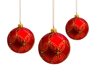 Perfect red christmas balls isolated on white