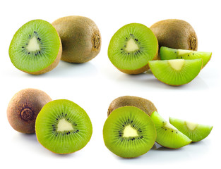 Kiwi fruit sliced segments isolated on white background