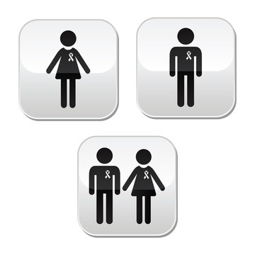 Man and woman with awareness ribbons buttons set