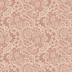 Lace seamless pattern with flowers on beige background